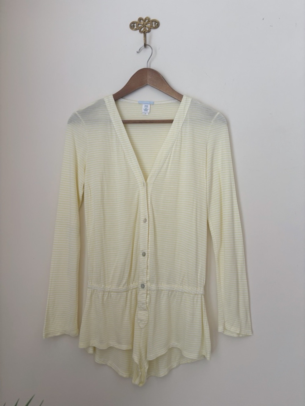 Eberjey Yellow Striped Long Sleeve Romper Pajamas Small Luxury Sleepwear